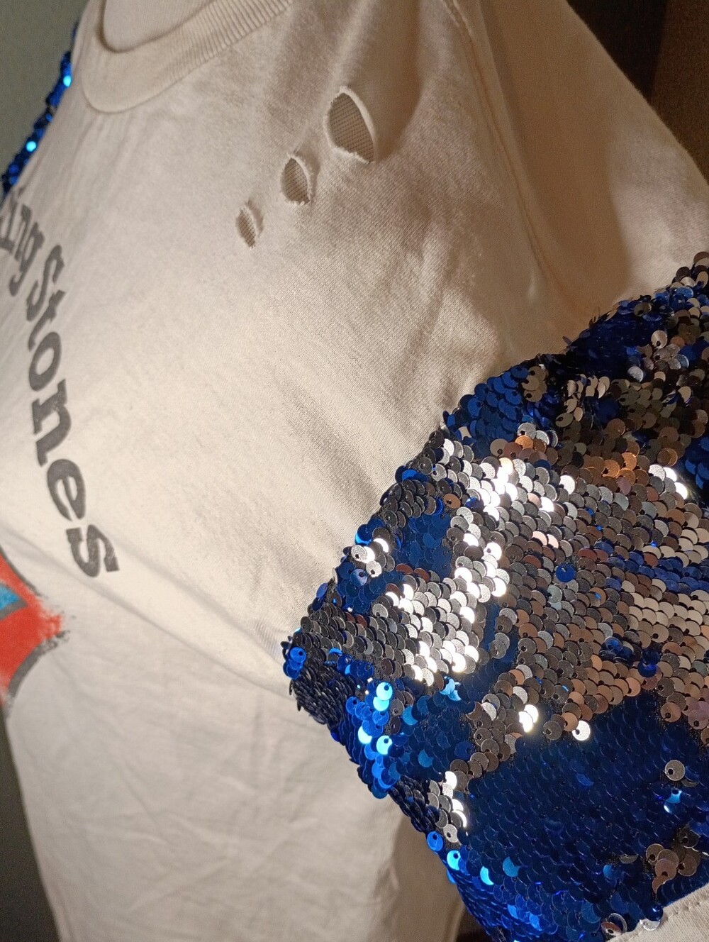 Sojara Rolling Stones Sequined British Flag Tongue T-Shirt Lg - Picture 3 of 6
